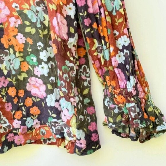 Blank London Womens 1X Long Sleeve Multicolor Boho Chic Floral Peasant Blouse - Picture 4 of 5